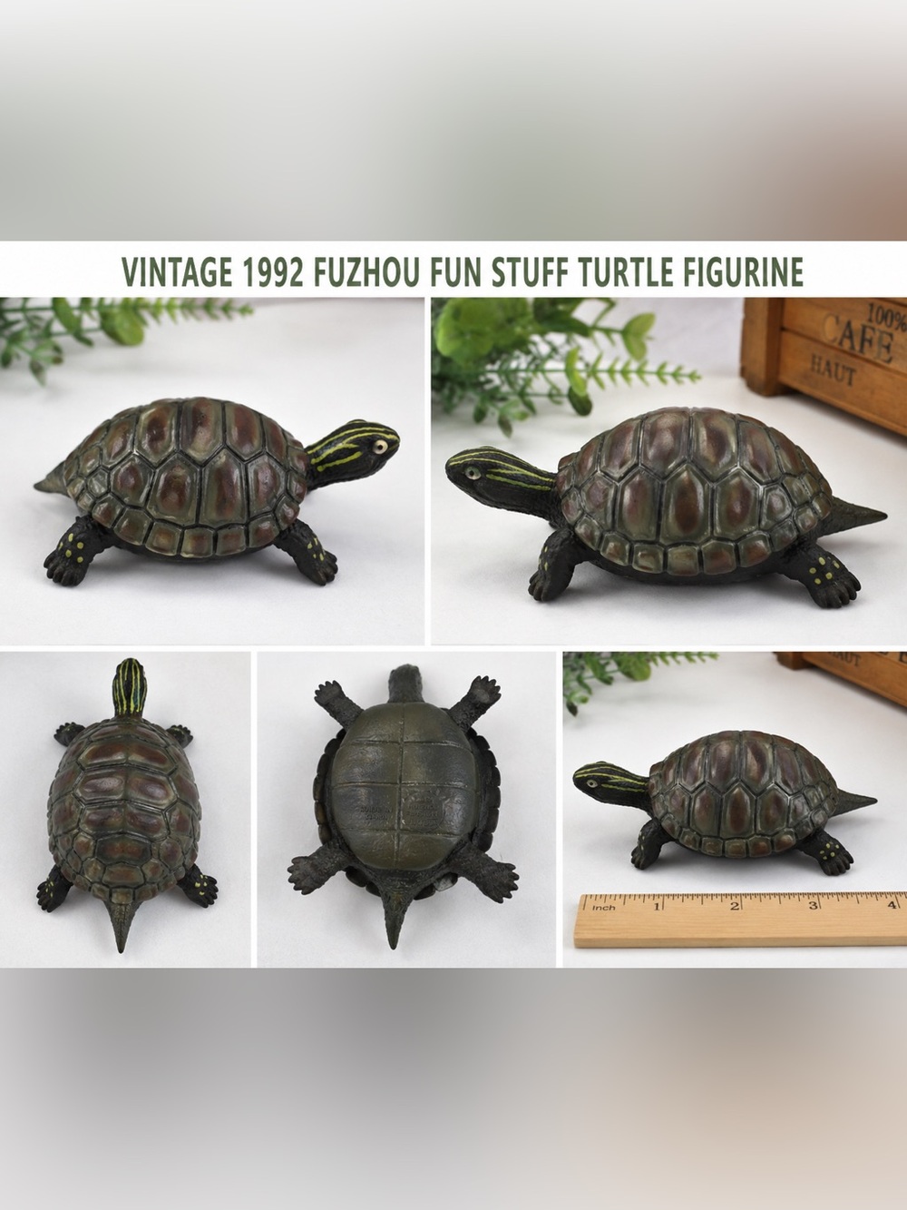 Vintage 1992 Fuzhou Fun Stuff Turtle Figurine Plastic Pond Turtle Toy Figure 5+